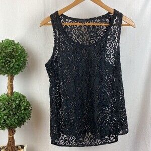 Theory Black Sheer Lace Sleeveless Tank Top L